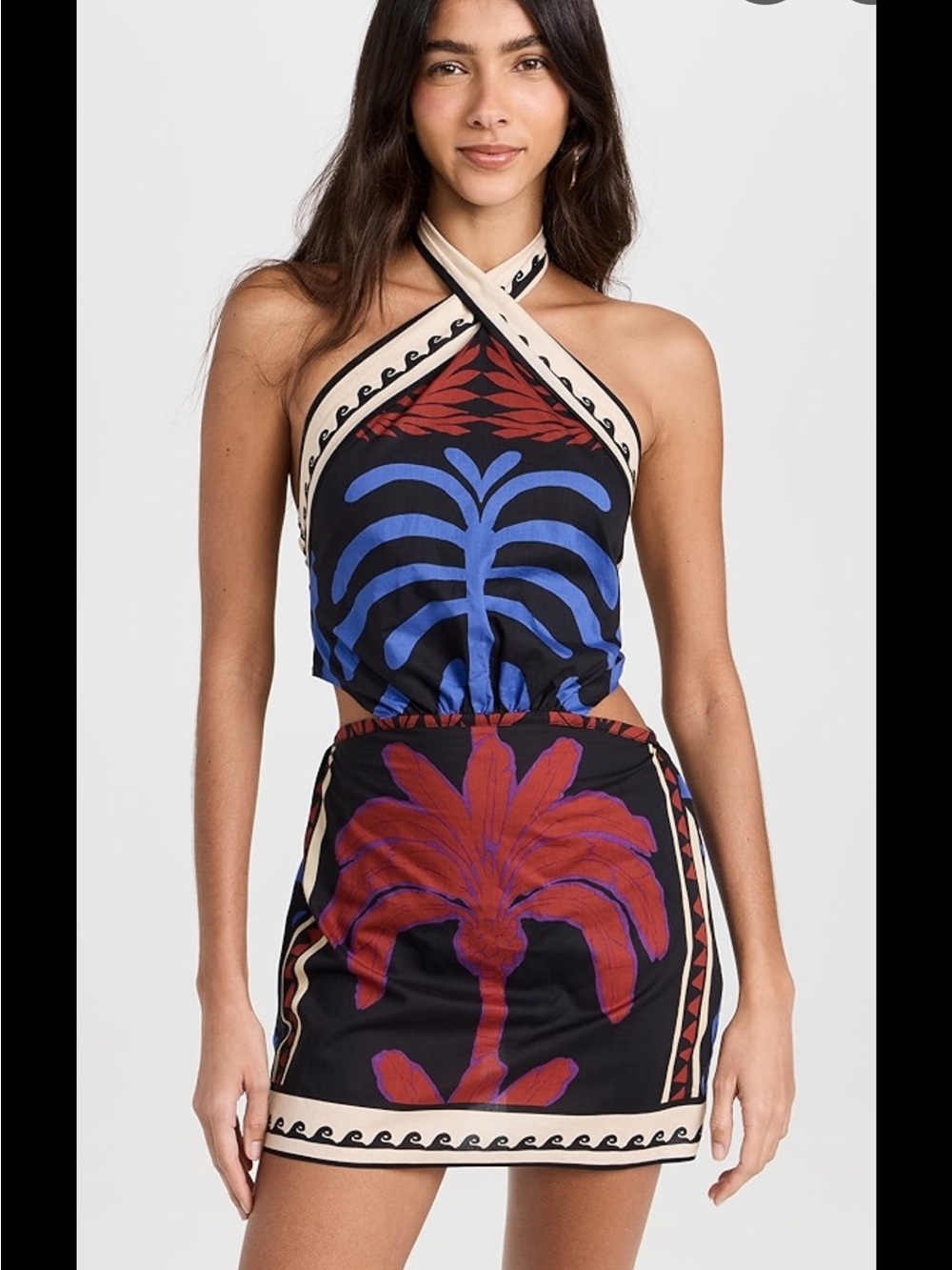 Kailier Awash Mystery Mini Dress Women’s Medium Cut Out Tropical Halter